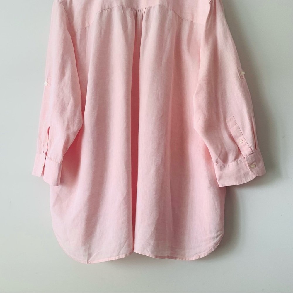 Ralph Lauren Linen Light Pink Button-Up Blouse Roll Tab Women Sz 1X Coastal - Picture 6 of 9
